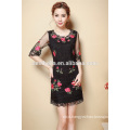 Hot Sale Half Sleeve Black Ladies Dress Women Casual Embroidered Dress